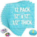 AKTOP Cork Bulletin Board 12x12, 1/2" Thick Felt Cork Board Tiles 12 Pack, Small Square Pin Board for Wall, Self Adhesive Corkboards with 120 Push Pin Wood Clips for School, Home & Office, Baby Blue
