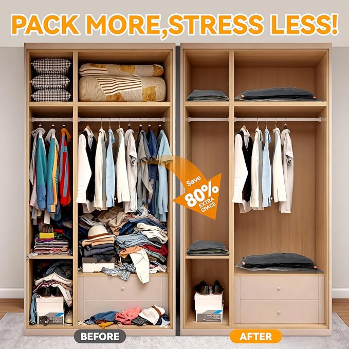 Travel Vacuum Bags with Wireless Pump, 9 Pack Vacuum Storage Bags, vacuum for bags storage, Powerful -58KPa Suction for Luggage, vacuum luggage, Travel and Home Use for Clothes and Blankets