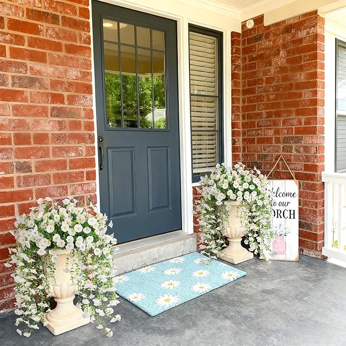 Artificial Hanging Petunias Flowers for Outdoor, 2pcs Fake Plants Long Vine Morning Glory Eucalyptus, UV Resistant Realistic Faux Greenery Indoor Outside Patio Porch Garden Spring Summer Decor, White