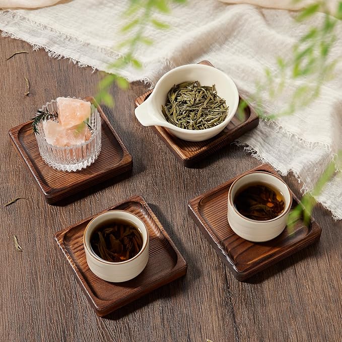 Wooden Coasters for Drink-Coasters Set of 8,Acacia Wood Drink Coasters Set for Coffee Table Decor, Modern Cup Coaster for Kitchen Accessories Cute Beer Bar Decorative Rustic Outdoor Coasters