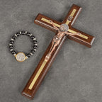 Asterom St Benedict Crucifix Wall Cross - Handmade Saint Benedict Wood Cross Wall Decor - Catholic Crucifix - 12 Inch