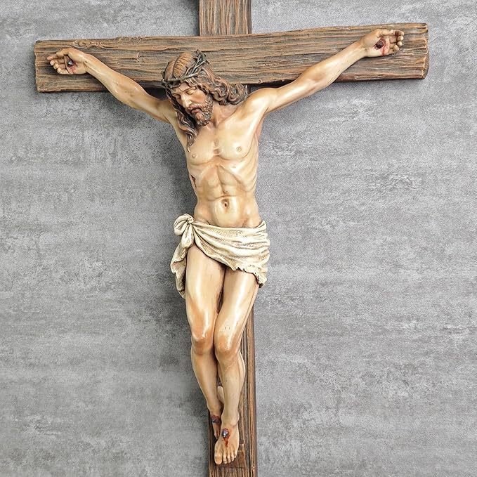 BC Catholic Crucifix Wall Cross, 20.75"H Large Jesus Christ Inspirtional Home Décor, Devout Gift, Renaissance Sculpture Handmade by Buildclassic