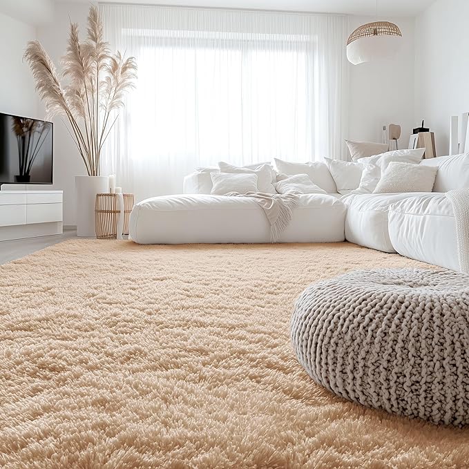 OLANLY 7x10 Machine Washable Large Area Rugs for Living Room, Bedroom, Soft Fluffy Shaggy Bedside Rug, Indoor Floor Carpet for Kids Girls and Boys, Dorms, Nursery, Home Decor Aesthetic, Beige