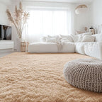 OLANLY 6x6 Area Rugs for Living Room Bedroom, Machine Washable Soft Fluffy Shaggy Bedside Rug, Indoor Floor Carpet for Kids Girls and Boys, Dorms, Nursery Rooms, Home Decor Aesthetic, Beige