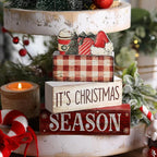 Lineshading 4 Pcs Christmas Table Decoration Wooden Hot Cocoa Santa Hat Decorations Christmas Tiered Tray Decor Winter Centerpiece Decorative Santa Hat Hot Cocoa Gift Box Tree Block Signs for Home