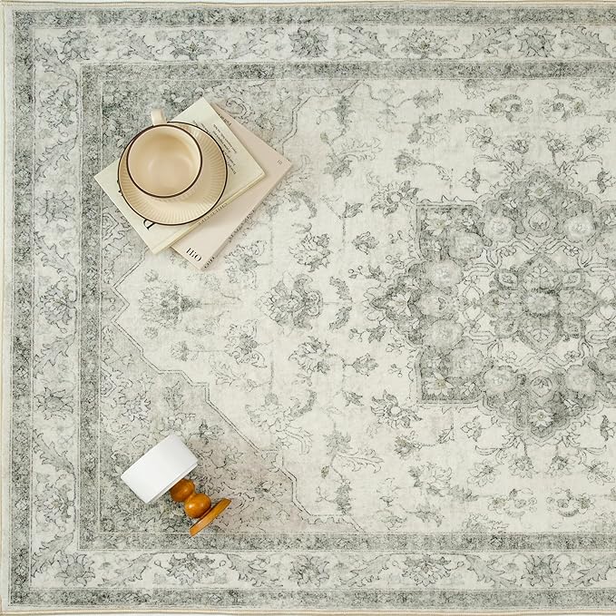 Green Runner Rug 2x8 Washable Vintage Carpet Hallway Kitchen Soft Retro Low Pile Thin Indoor Bedroom Non Slip Oriental Medallion Long Throw Rug for Bathroom Laundry Dining Room
