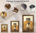Vintage Gold Framed Wall Art Retro Country Sheep Oil Painting Canvas Prints Farmhouse Landscape Picture Wall Decor Rustic Farmhouse Animal Poster Artwork for Living Room Bedroom Bathroom, 9x11in