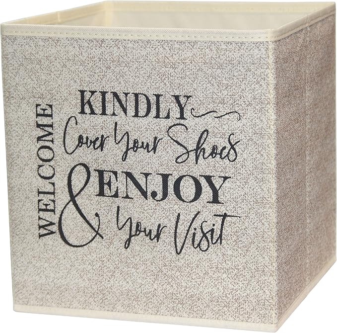 Shoe Cover Box - Welcome Guests to Please Cover Shoes. Indoor Foldable Storage Bin to Fill w/your Favorite Booties. For Homeowner, Real Estate Agent, Realtor Open House Supplies | 1 Beige & Black