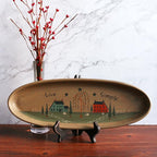 CVHOMEDECO. Primitive Rustic House Willow Tree Sheep Wood Decorative Plate Oval Crackled Display Wooden Plate Home Décor Art, 15-1/2 X 5-3/4 Inch
