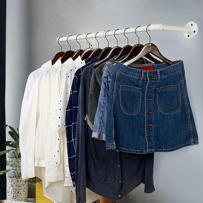 WEBI Clothing Rack Wall Mount White,24" Industrial Pipe Clothes Rack for Hanging Clothes,Heavy Duty Iron Garment Rack Bar,Retail Display Clothes Rod for Closet,Laundry Room,2 Packs