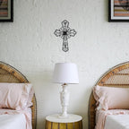 RELY+ Black Wall Cross 14X10 Inch Living Room Décor Outdoor Crucifix Wall Décor Metal Wall Art Decorative Hanging Iron Wrought Wall Décor Crosses for Rustic Indoor Home Valentine's Day Decorations