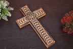 Samhita Mango Wood Wall Cross, Jesus Christ Floral Carving Family Cross Decor,Home Decoration (10" x 6" x 0.5")