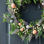 Glitzhome 22" D Easter Wreath with Artificial Easter Eggs Berries and Lavender for Front Door Wall Decor, Spring Easter Garland with Colored Eggs Berries Holiday Decoration
