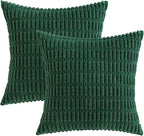 MIULEE Pack of 2 Dark Green Corduroy Decorative Pillow Covers 20x20 Inch Soft Boho Striped Throw Pillow Covers Modern Farmhouse Home Decor for Sofa Living Room Couch Bed