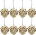 Jetec 8 Pieces Christmas Ornaments Glitter Christmas Tree Hanging Decoration Decorative Artificial Pine Cones Flowers Hanging Ornaments for Winter Wreath Holiday Decor(Gold)