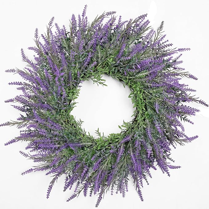 Summer Spring Wreaths for Front Door Artificial Lavender Wreath All Seasons Purple Lavender, Wreaths for Outdoor Indoor Wall Home Farmhouse Window Wedding Festival Decor
