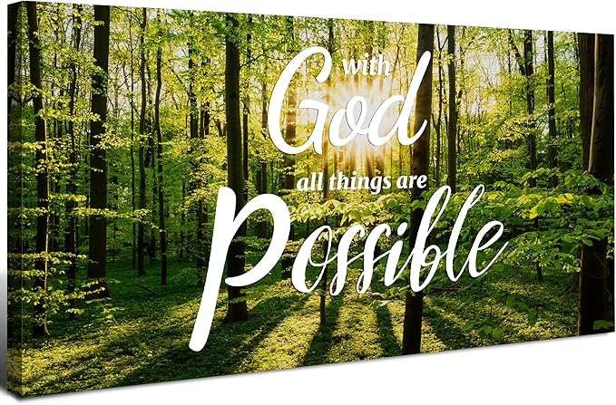 Christian Wall Art Nature Forest Pictures Wall Decor With God All Things are Possible Sign Canvas Prints Bible Scripture Poster Nature Religious Artwork for Living Room Bedroom Home Decoration 24x48"
