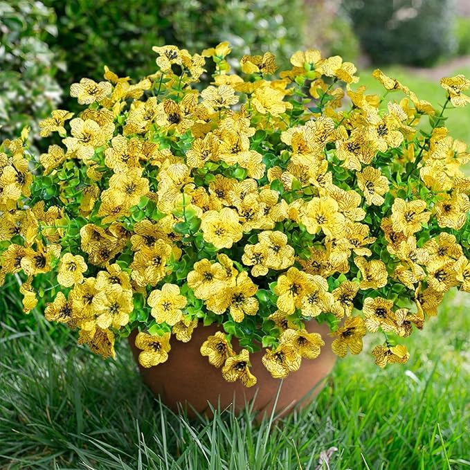 Artificial Flowers for Outdoors Daisy 12 Bundles for Home Decoration, Faux Flower Fake Plants Outside Decoration with Eucalyptus UV Resistant for Planter Porch Patio Yard Garden Yellow