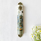 Hand Painted Mezuzah, 9.5 Inches Exquisite Enamel Mezuzah with Star of David and Jerusalem Motifs
