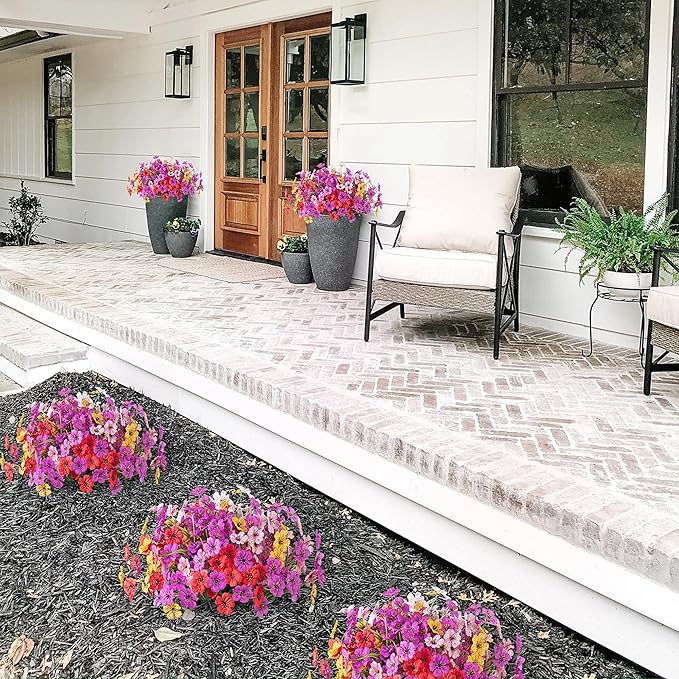 16 Pcs Artificial Fake Flowers for Outdoor Spring Decoration, Faux Silk Flowers No Fade Uv Resistant Daisy Flower Plants for Outdoor Planters Garden Yard Porch Patio Balcony Pathway Decor (Mix)