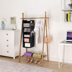 MAX Houser 5-Shelf Hanging Closet Organizer,Space Saver, Cloth Hanging Shelves with 4 Side Pockets,Foldable, Black