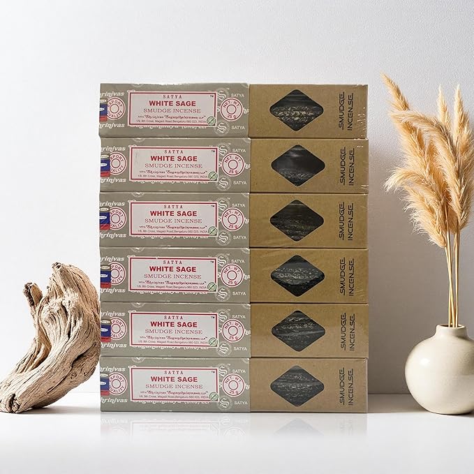 Satya Smudge Incense Stick – Hand-Rolled Indian Masala Incense for Meditation, Yoga & Spiritual Cleansing Pack of 6 (Smudge White Sage)