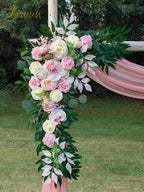 Lisuun Wedding Arch Flowers, Artificial Flowers for Decoration, 2pcs Flower Swag and 1 pcs Semi-Sheer Chiffon Table Runner Swag for Beautiful Dream Wedding Ceremony Floral Decor - Pack of 3