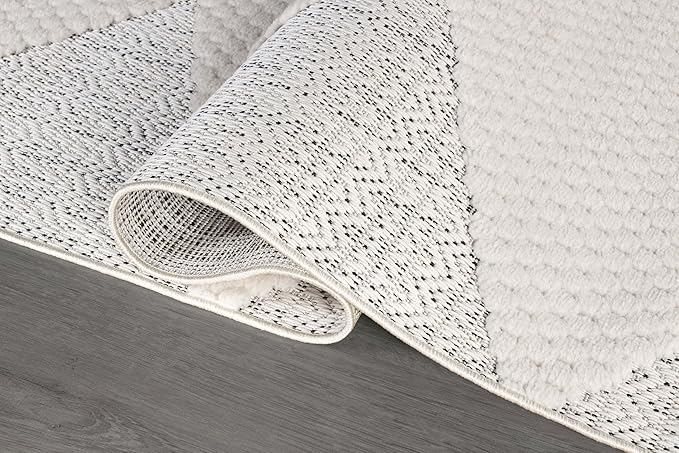 Modern Micro Loop Indoor Runner Rugs for Living Room Bedroom Kitchen Geometric Triangle White 2x7 Luxury Durable Low and High Pile Non-Shedding Stain Resistant Soft Area Carpet 2 x 7