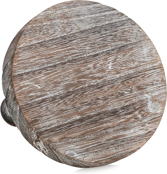 Romadedi Farmhouse Wood Riser for Display- 4 pcs Rustic Decor Mini Wooden Pedestal Stand Decorative Round Tray for Home Table Bathroom Counter Shelf Kitchen, Whitewash