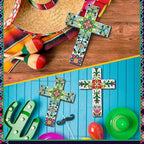 Pinkunn 2 Pcs Mexican Cross Wall Decor Floral Day of The Dead Decoration Hand Painted Wood Wall Art Dia De Los Muertos Altar Decorations Spanish Cross Decor for Home(Vibrant Flower)