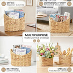 Magazines Holder - Wicker Magazine Rack, Handwoven Magazine Holders for Bathroom, Magazine Organizer for Books, Newspaper, Water Hyacinth Magazine Basket with Handle, 14x11.5x6.7inch