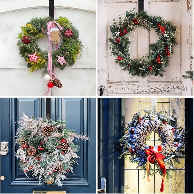 Wreath Hanger Adjustable Door Hanger Wreath Hanger for Front Door 15-24inch,Door Wreath Hook, Hold Up 20lb (Nickle-2 Pack)