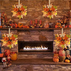 4 Pcs Fall Floral Swags Wreaths Mini Autumn Artificial Candle Rings Wreaths with Berries 3 inch Farmhouse Cabinets Hanging Wreath for Pillar Front Door Porch Wall Window Decoration