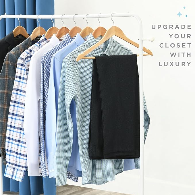 Premium Wooden Hangers 20 Pack - Durable Non Slip Coat Hangers Heavy Duty- Natural Solid Wood Hangers - Clothes Hangers with Chrome Swivel Hooks - Great for Jacket, Dress, Suit Hangers, Home-It