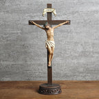 BC Catholic Crucifix Standing Cross, Jesus Christ tabletop Home Decor, Religious Gift, Wood Carve Looking, Realistic Finish, 10.9" H Hand Painted by Buildclassic