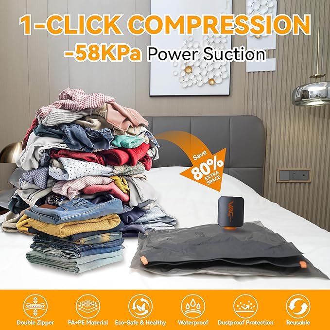 travel vacuum bags with Rechargeable Cordless Pump,12 Pack Vacuum Storage Space Saver Bags,vacuum luggage,Vacuum Seal Bags Seasonal Storage for Clothes Bedding Blanket Pillows Comforters