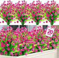 TURNMEON 20 Bundles Artificial Flowers for Outdoors Fake Plants Spring Decor, UV Resistant Artificial Plants Cemetery Flowers Faux Plastic Greenery Shrub for Home Porch Summer Decor 580 Heads(Magenta)