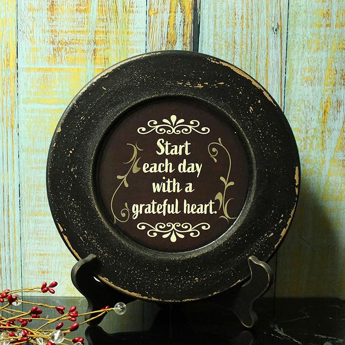 CVHOMEDECO. Primitives Start with Grateful Wood Decorative Plate Display Wooden Plate Home Décor Art, 10-3/4 Inch