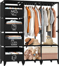 Portable Closet, Easy Assembly, Large Capacity Wardrobe Closet, Sturdy and Stable Clothes Rack with Shelves 4 Storage Baskets and 2 Hanging Rods, for Bedroom and Cloakroom Black