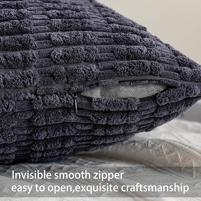Aegero Pack of 2 Corduroy Decorative Throw Pillow Covers 12x24 Inch Soft Striped Pillow Covers Modern Farmhouse Home Decor for Sofa Living Room Couch Bed（Dark Grey）