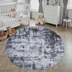 Round Area Rug for Living Room: 4 ft Washable Modern Abstract Soft Thin Rug Indoor Floor No Slip Stain Resistant Carpet for Bedroom Dining Room Farmhouse Nursery Home Office - Dark Black