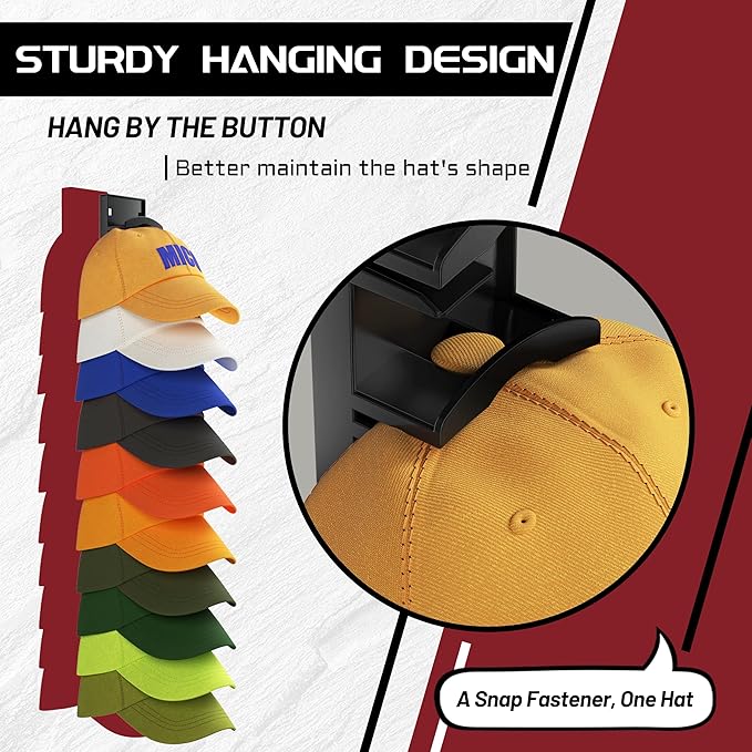 Hat Organizer Hold up to 10 Hats, Hat Rack for Wall with Strong Adhesive, Hat Organizer for Baseball Caps Display for Door Closet, Hat Hanger Holder Storage Multilayer Two Mounting Option(White)