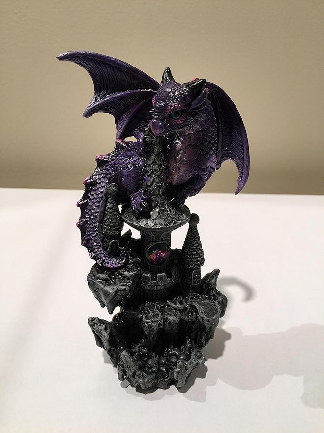 Pacific Giftware Small Guardian Dragon Protecting Castle with Rhinestone Rock Crystal Tabletop Decor Collectible Figurine Gift (5.5" Purple)