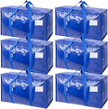 TICONN 6 Pack Extra Large Moving Bags Heavy Duty with Zippers & Carrying Handles, Durable Storage Bags Moving Boxes for Closet Organizers and Storage (6 Pack, Blue)