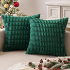 MIULEE Pack of 2 Dark Green Corduroy Decorative Pillow Covers 20x20 Inch Soft Boho Striped Throw Pillow Covers Modern Farmhouse Home Decor for Sofa Living Room Couch Bed