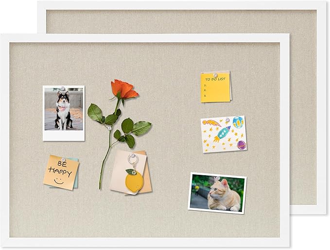 DAHAPYBOO Cork Board with Linen White 2Pack,Bulletin Board 23"x17" Hanging Corkboards for Office Home School Message Board or Vision Board Decoration.