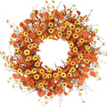Sggvecsy Fall Wreath 24'' Autumn Harvest Daisy Wreath with Orange Eucalyptus Foam Leaves Grain Daisies Berries for Outside Indoor Home Wall Festival Thanksgiving Decor