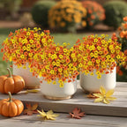 Artificial Fall Flowers for Outdoor Decoration,16 Bundles Faux Silk Colorful Flowers for Outside,UV Resistant Fake Flowers Plants for Front Door Patio Porch Yard Balcony Autumn Decor(F Orange Yellow)