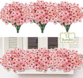 MACTING Artificial Flowers for Outdoors 12 Bundles Fake Flowers UV Resistant Faux Plastic Plants No Fade for Hanging Planters Window Patio Porch Garden Home Indoor Outside Decorations,Pink