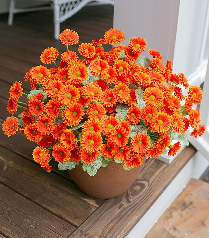 HyeFlora Dahlia Artificial Flowers for Outdoors Faux Plants Spring Decoration, 6 Bundles Fake Outdoor Flower Realistic Daisy UV Resistant Silk Flowers for Outside Planter Patio Yard Garden Porch Home